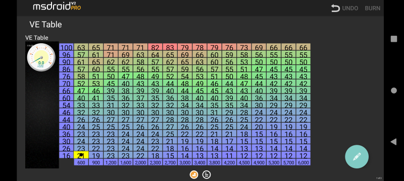 A screenshot of a 16x16 VE table
